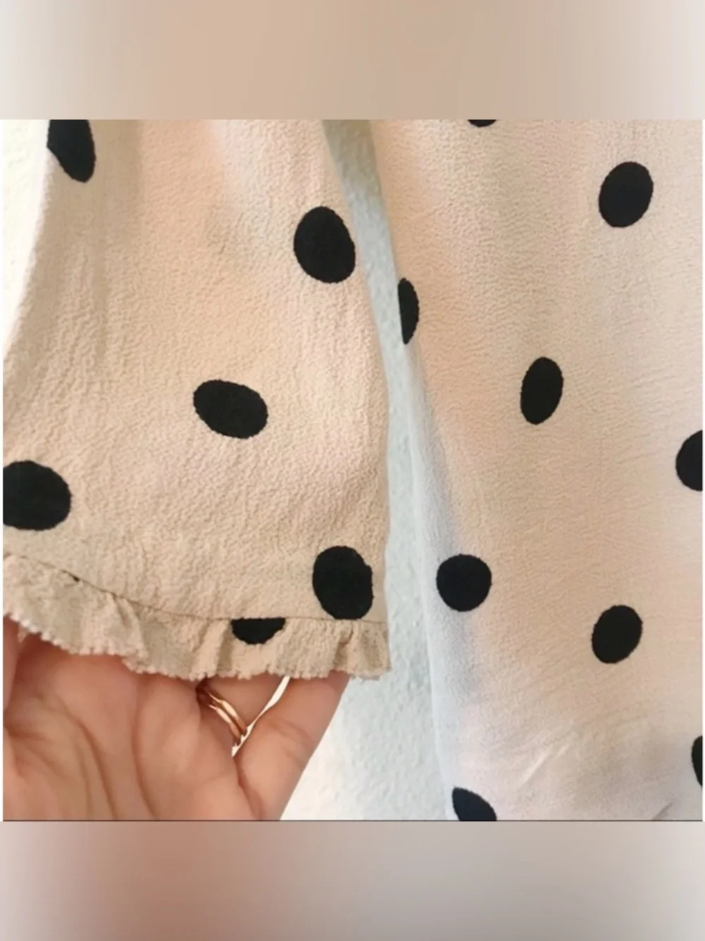 Kate Spade Polka Dot Blouse Cream Black Size XS Ruffle Detail
